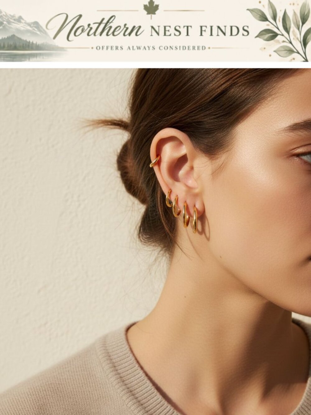 14K Gold Filled Huggie Hoop Earrings Set 5 Pairs Sensitive Ears Lightweight
